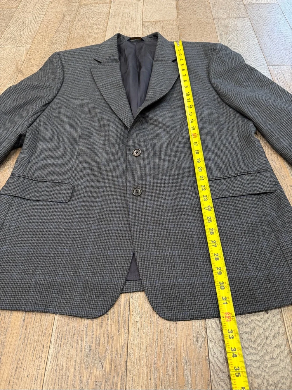 Brooks Brothers Wool Sport Coat Blazer 46R Charcoal Houndstooth Blue Windowpane